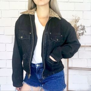 Vintage cheetah print black denim jacket